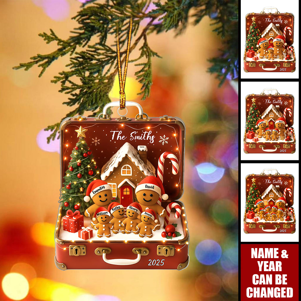 Personalized Gingerbread Family Vintage Suitcase Ornament With Names And Year,Capturing Cozy Christmas Family Vacation