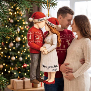 Personalized Pregnant Couple Wood Ornament | Christmas Keepsake Gift For New Parents