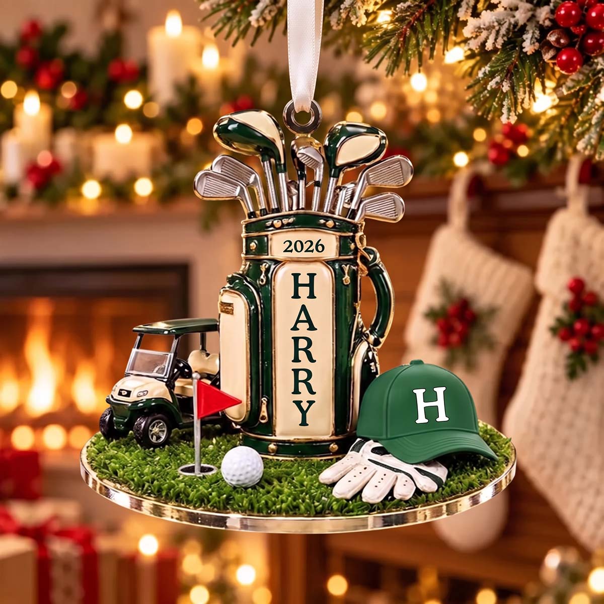 Personalized Golf Bag Christmas Acrylic Ornament | Gift For Golf Lover Golfer