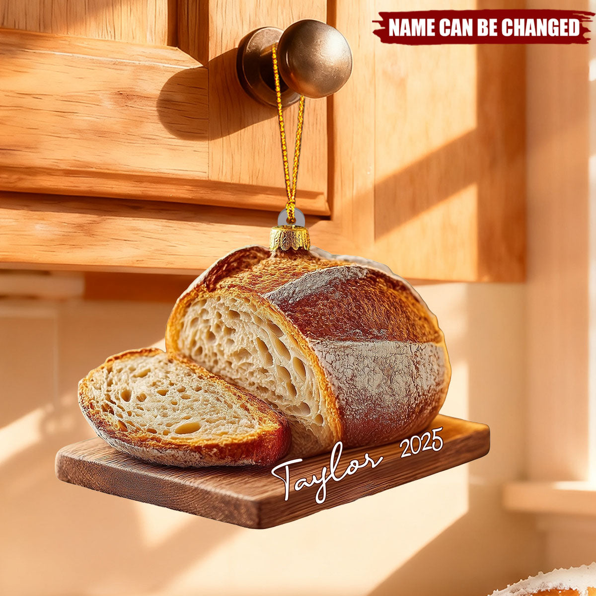 Personalized Sourdough Bread Acrylic Ornament With Name & Year | Unique Rustic Xmas Gift For Bread Lover Hostess Baker