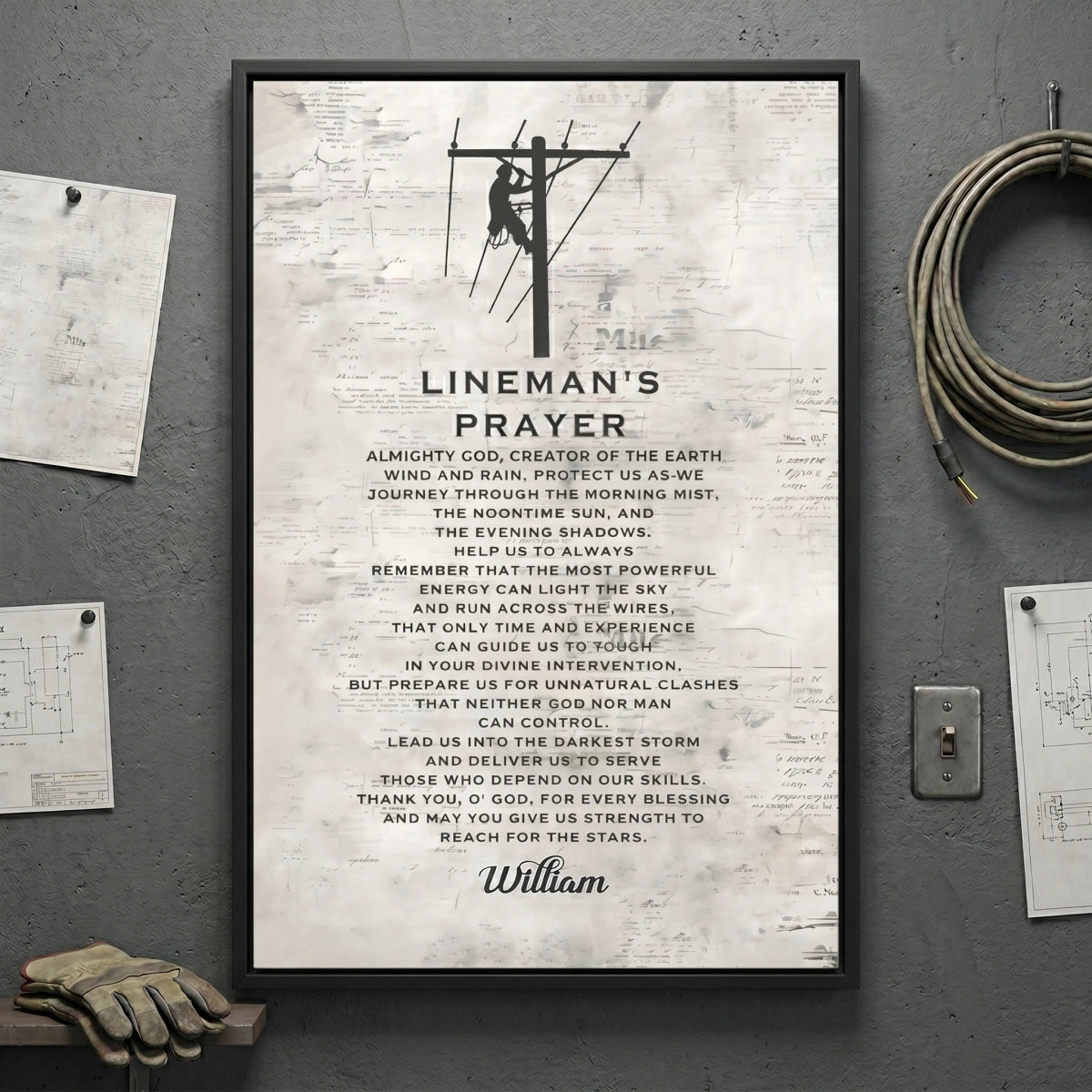Personalized Lineman's Prayer Canvas Poster | Custom Name Powerline Worker Gift