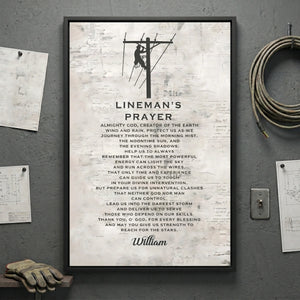 Personalized Lineman's Prayer Canvas Poster | Custom Name Powerline Worker Gift