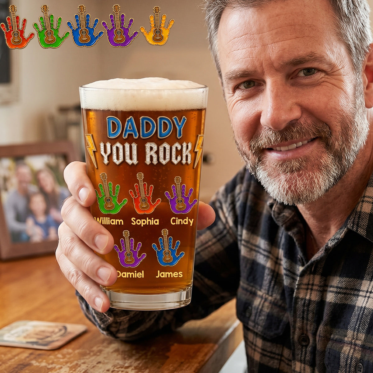 Personalized Daddy You Rock Beer Glass - Father's Day Gifts For Dad
