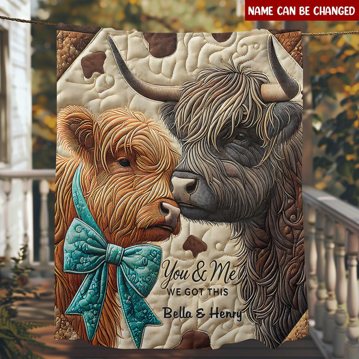 Personalized Highland Cow Couple Blanket With Names | "You & Me We Got This" Quote | Cozy Xmas Anniversary Gift For Couples