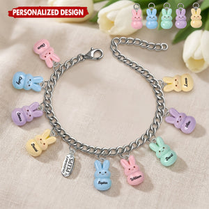 Personalized Grandma's Peeps Bunny Charm Bracelet With Names | Easter Mother's Day Gift For Grandma Mom