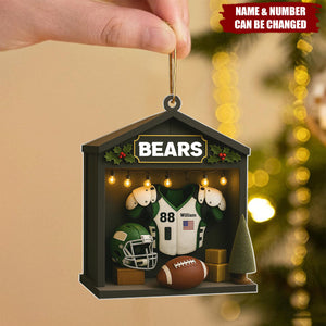 Personalized 2D American Football Cabin Xmas Ornaments With Names & Number Treasure Gift For Football Player And Football Lovers
