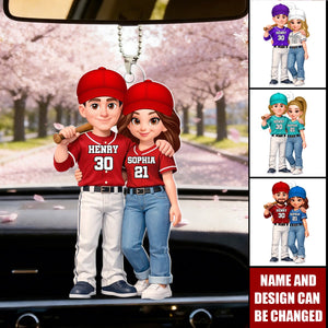 Personalized Baseball Couple Car Hanging Ornament With Names & Numbers & Icons | Anniversary Valentine's Day Gift For Baseball Lovers & Couples
