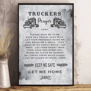 Personalized Driver Name Canvas Poster Sign With Truckers Prayer For Husband Birthday Gift