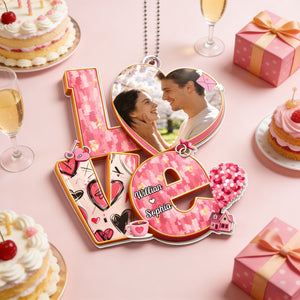 Personalized Couple "LOVE" Heart Car Ornament With Photo & Names | Sweet Valentine's Day Surprise For Couple