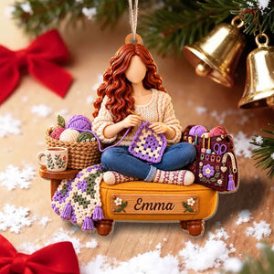Personalized Crochet Girl Wood Ornament | Custom Christmas Gift for Crafters Crocheter Knitting Lover