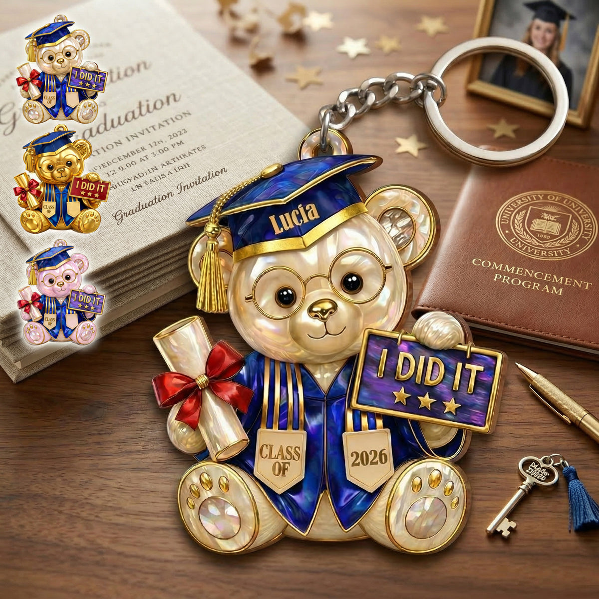 Personalized "I Did It" Class Of Graduation Bear Acrylic Keychain | Graduation Gift For Her Him