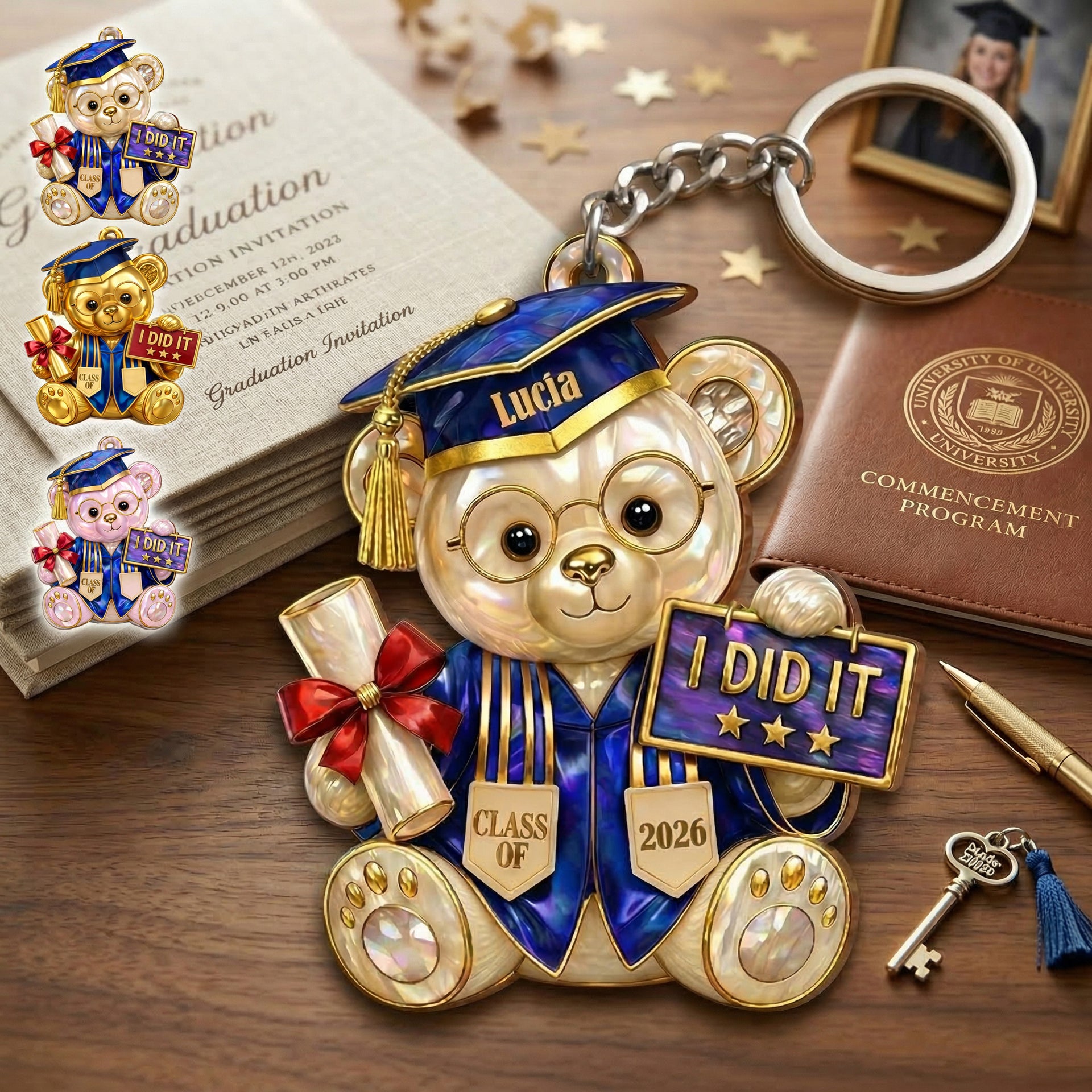 Personalized "I Did It" Class Of Graduation Bear Acrylic Keychain | Graduation Gift For Her Him