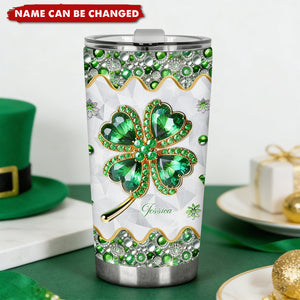 Personalized Lucky Four-Leaf Clover Insulated Tumbler With Name & Shamrock Art - Festive St. Patrick's Day Birthday Gift For Friends
