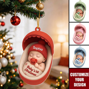 Personalized Baby's 1st Christmas Acrylic Ornament - Sleeping Baby Newborn Keepsake Gift For Family