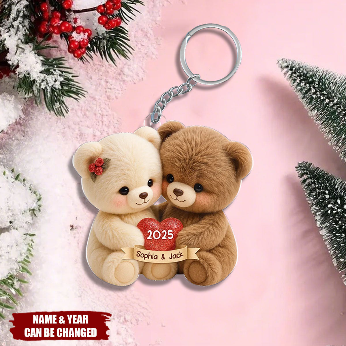 Personalized Loving Bear Couple Acrylic Keychain With Names & Year | Anniversary Valentine's Day | Sentimental Gift For Him Her