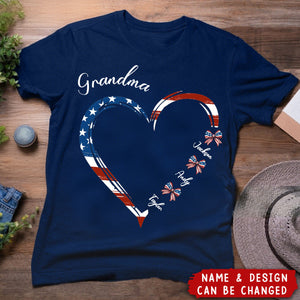 Family Personalized Custom Unisex T-shirt - My Heart Belongs To These Little Patriots - 4th Of July, Gift For Mom, Grandma