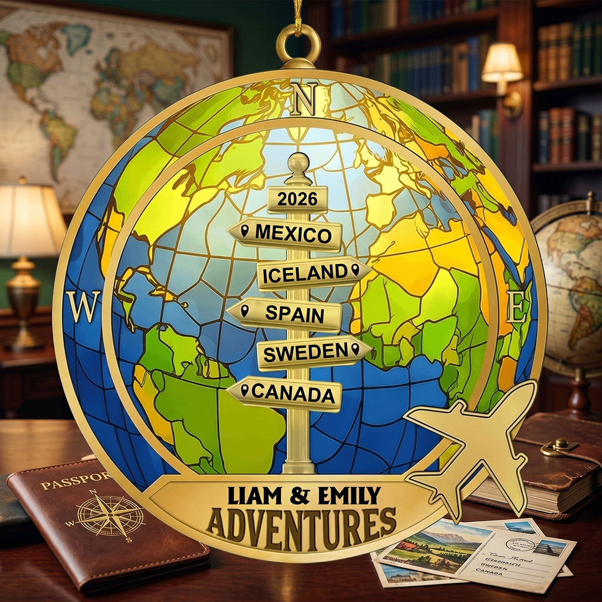 Personalized Couple Travel Ornament - World Map Adventure Keepsake For Travelers