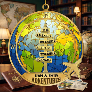 Personalized Couple Travel Ornament - World Map Adventure Keepsake For Travelers