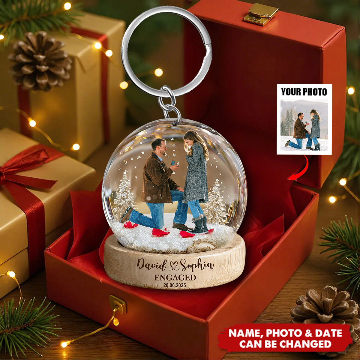 Personalized Photo Engaged Proposal Keychain With Names & Date | Romantic Valentine's Gift For Couple