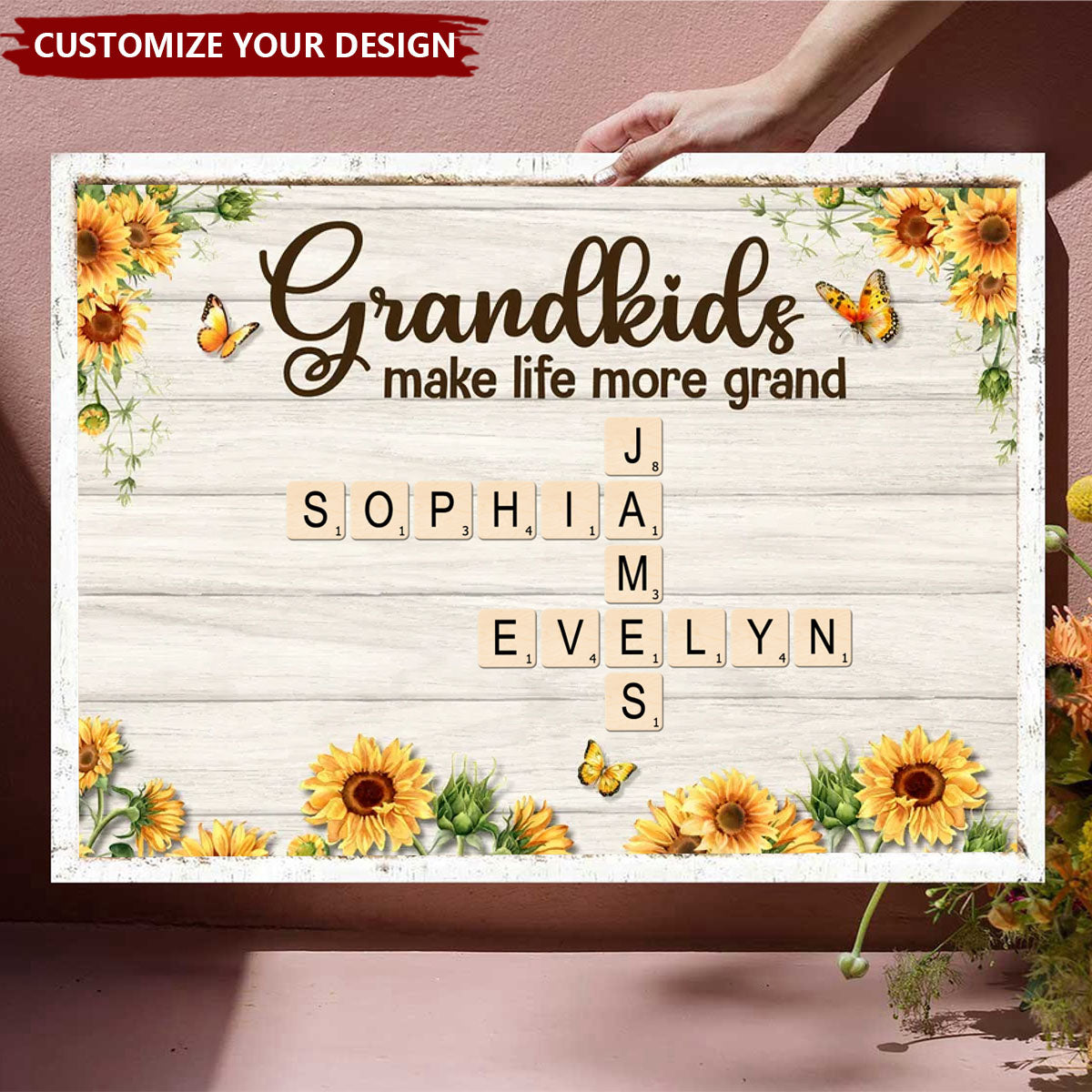 Grandkids Make Life More Grand Crossword Puzzle Sunflower Personalized Poster, Gift For Grandma,Mother'day Gift