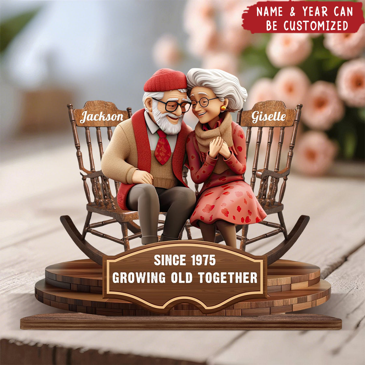 Personalized "Growing Old Together"Standing Wooden Plaque With Name & Year Christmas Anniversary Wedding Gift For Couple For Grandparents