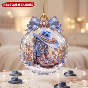 Personalized Cowboy Boot Acrylic Ornament - Christmas Gift For Cowgirl Western Lovers