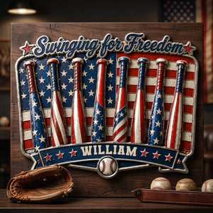Personalized Play For Freedom Baseball Metal Sign | America 250th Decor Gift