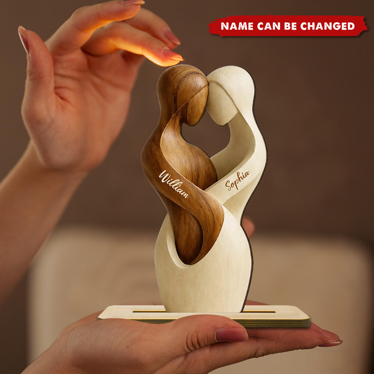 Personalized Two-Layered Hugging Couple Wooden Plaque With Names | Romantic 2026 Anniversary Valentine's Day Gift For Couples