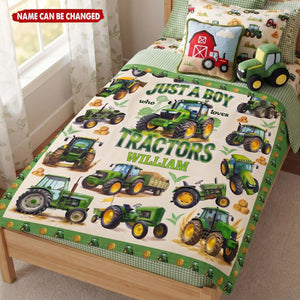 Personalized Just A Boy Who Loves Tractors Blanket - Custom Farm Christmas Birthday Gift For Son Grandson