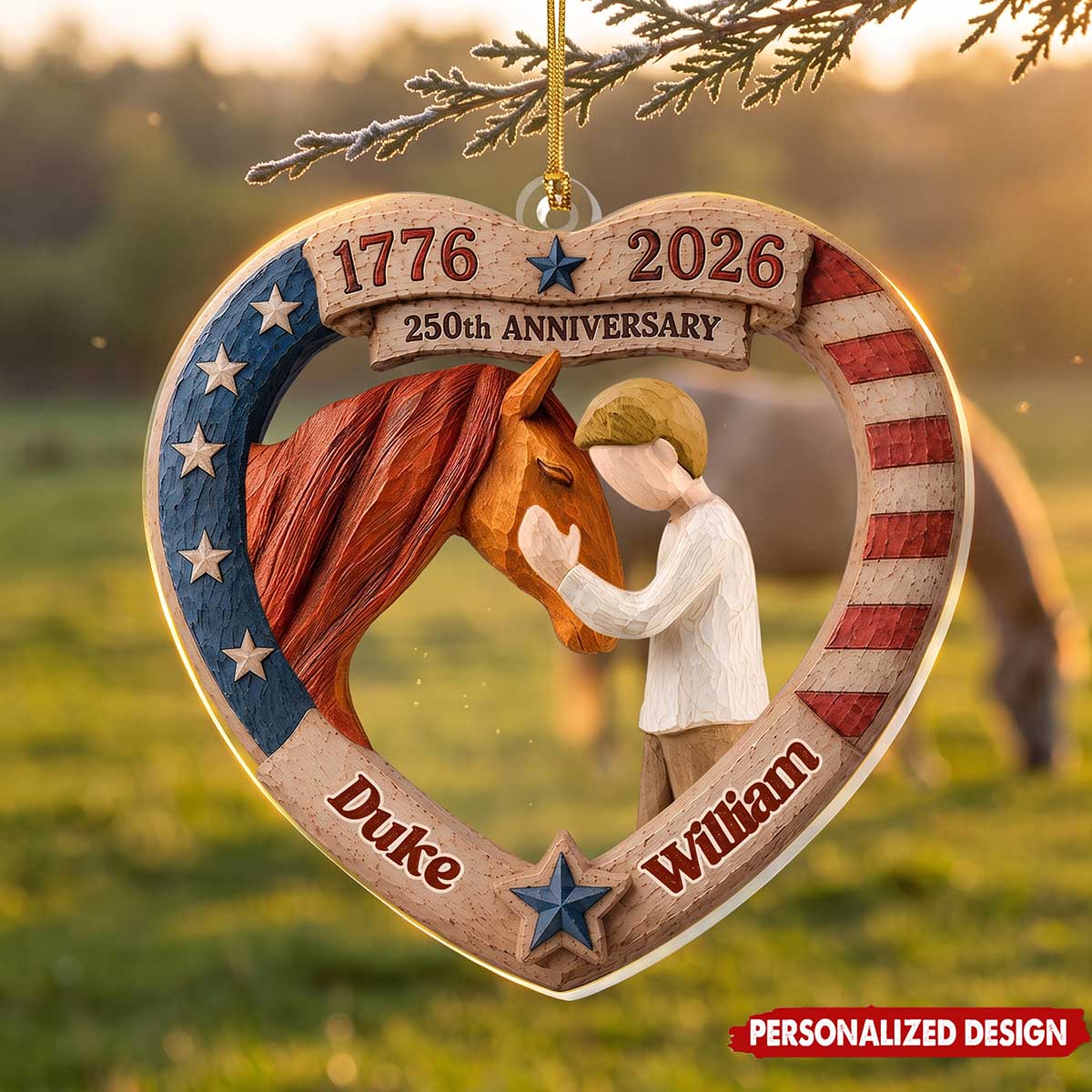 Personalized "Equestrian Bond Ver America 250" Acrylic Ornament | Christmas Gift For Horse Lover