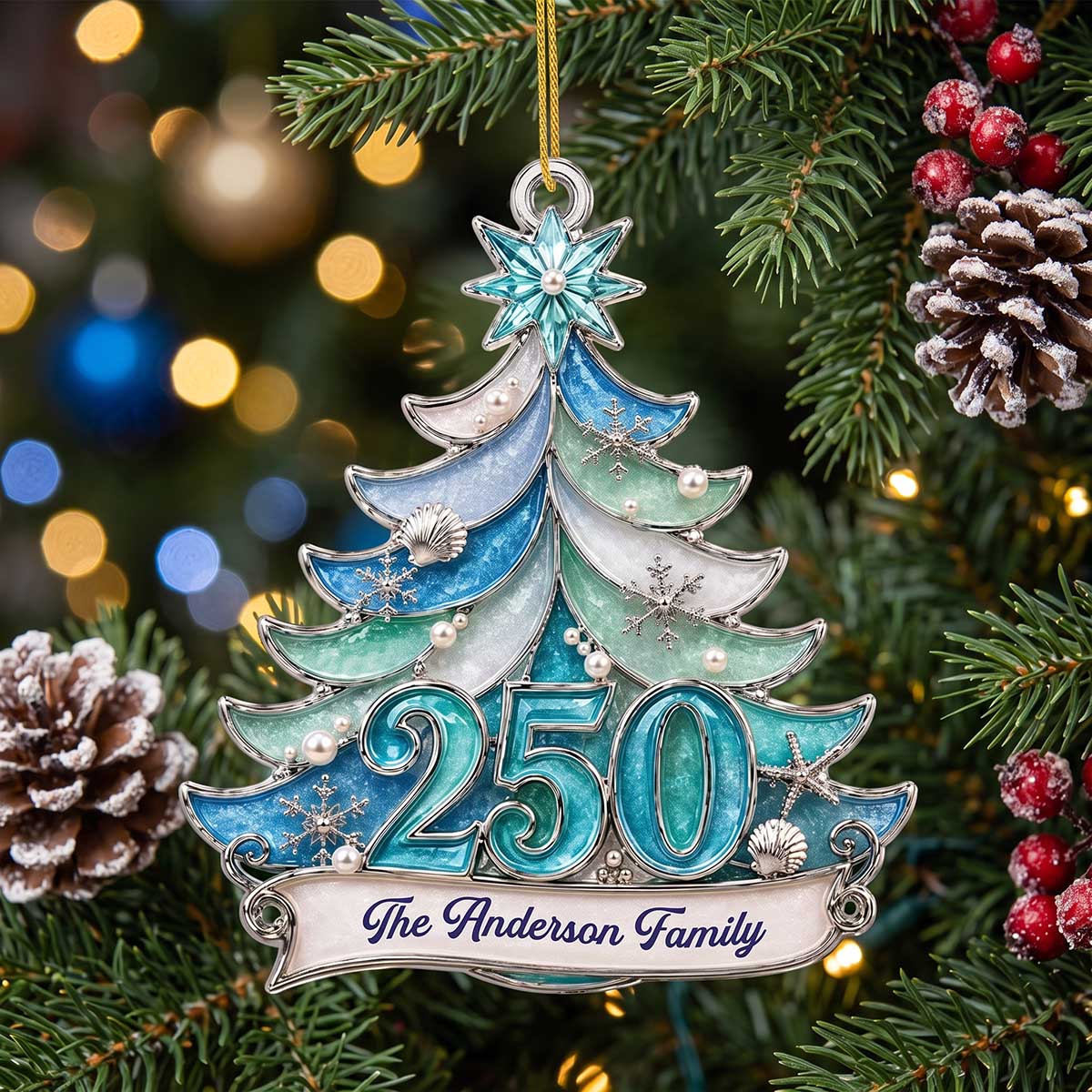 Personalized Sea Glass Style Christmas Acrylic Ornament - Coastal Holiday Keepsake Gift For Family
