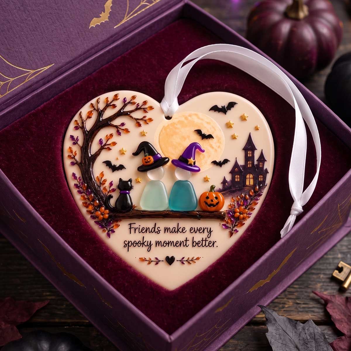 Personalized Halloween Friendship Sea Glass Ceramic Ornament | Fall Holiday Decor For Friend