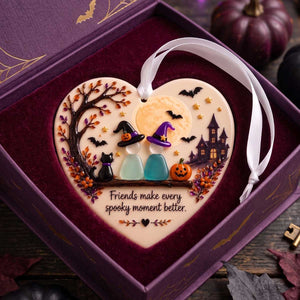 Personalized Halloween Friendship Sea Glass Ceramic Ornament | Fall Holiday Decor For Friend