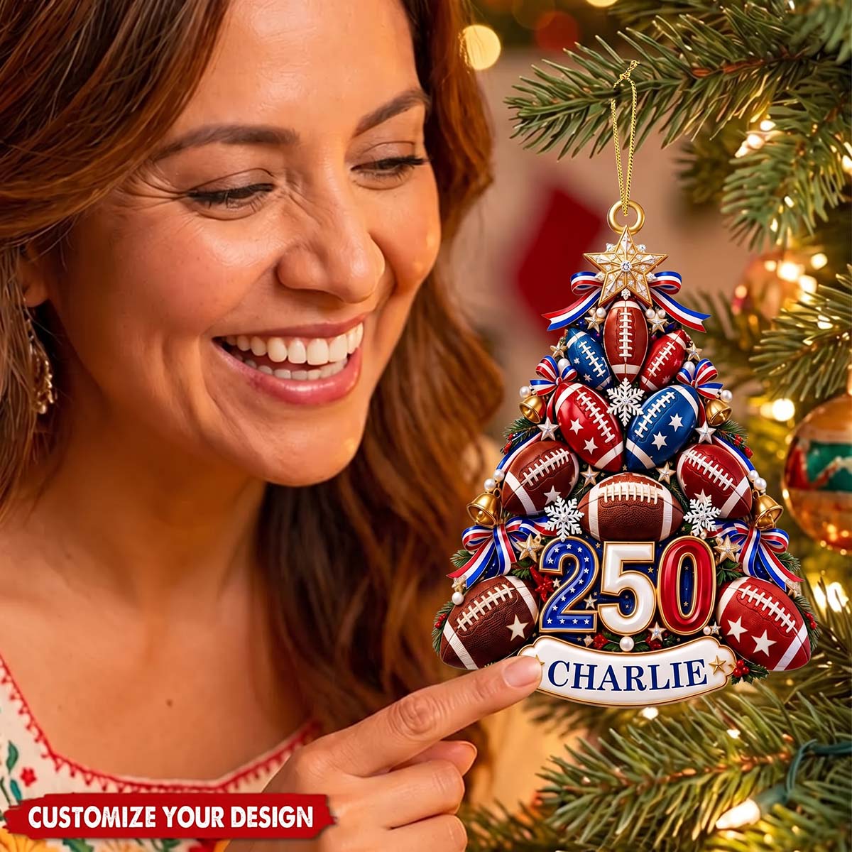 Personalized USA 250th Anniversary Football Acrylic Tree Ornament - Christmas Gift For Sports Lover