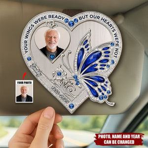 Personalized Memorial Wing Car Visor Clip With Photo & Names & Year | Heart-Shaped Guardian Angel Tribute Bereavement Gift For Grieving Family