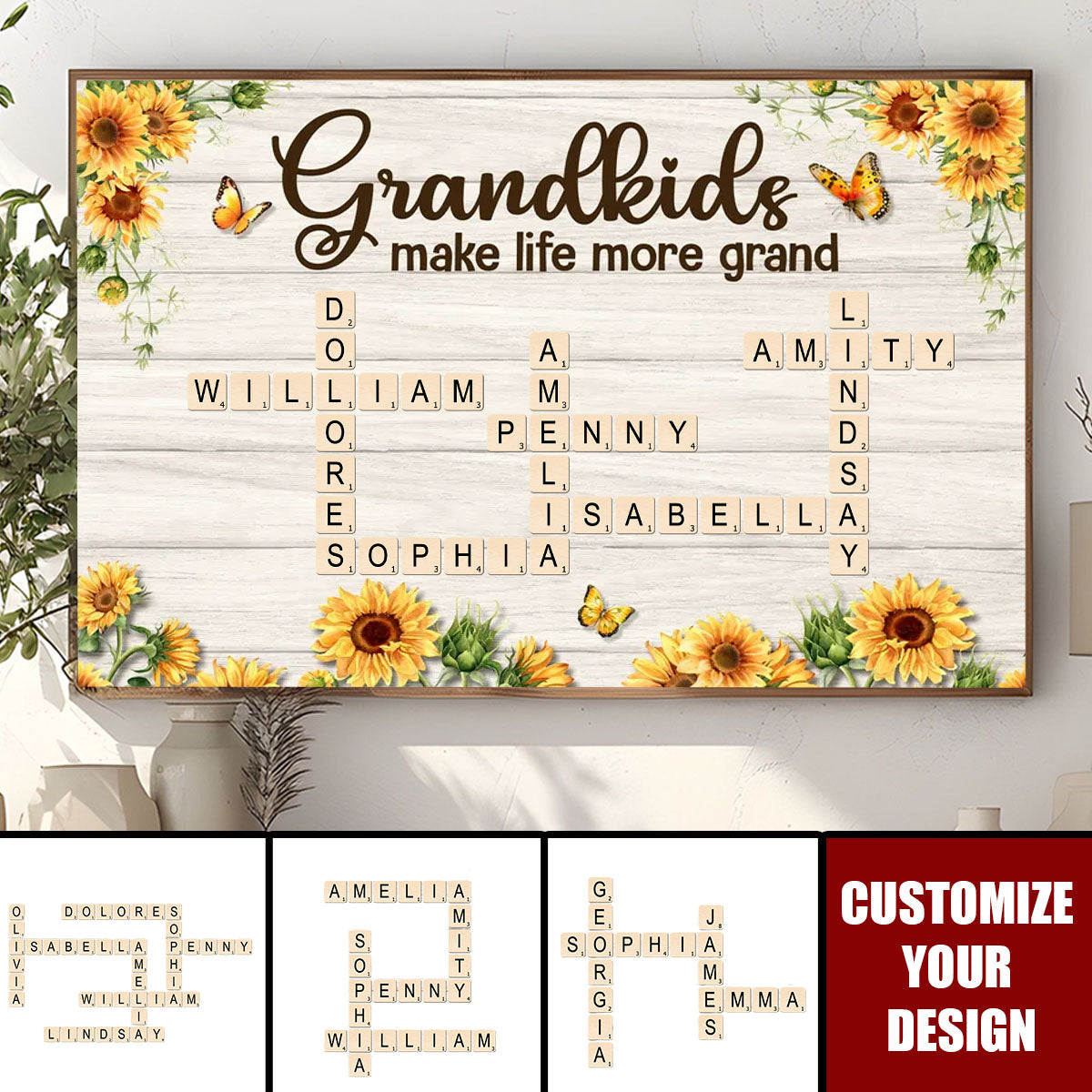 Grandkids Make Life More Grand Crossword Puzzle Sunflower Personalized Poster, Gift For Grandma,Mother'day Gift