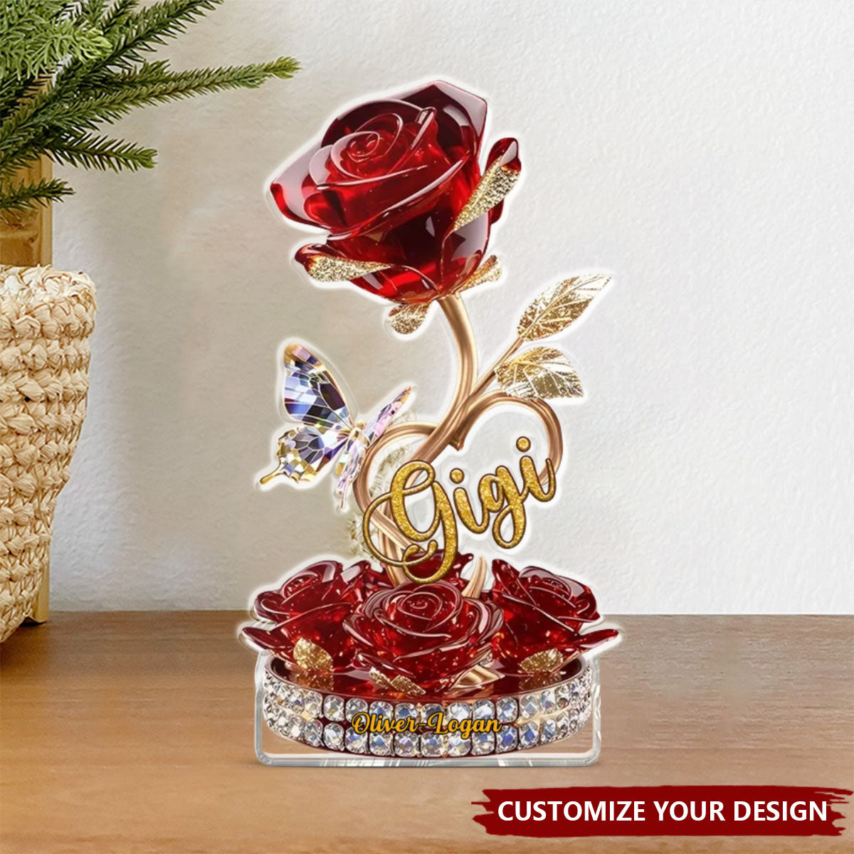 Beautiful Rose For Grandma Mom Personalized Acrylic Block Plaque,Mother's Day Gift