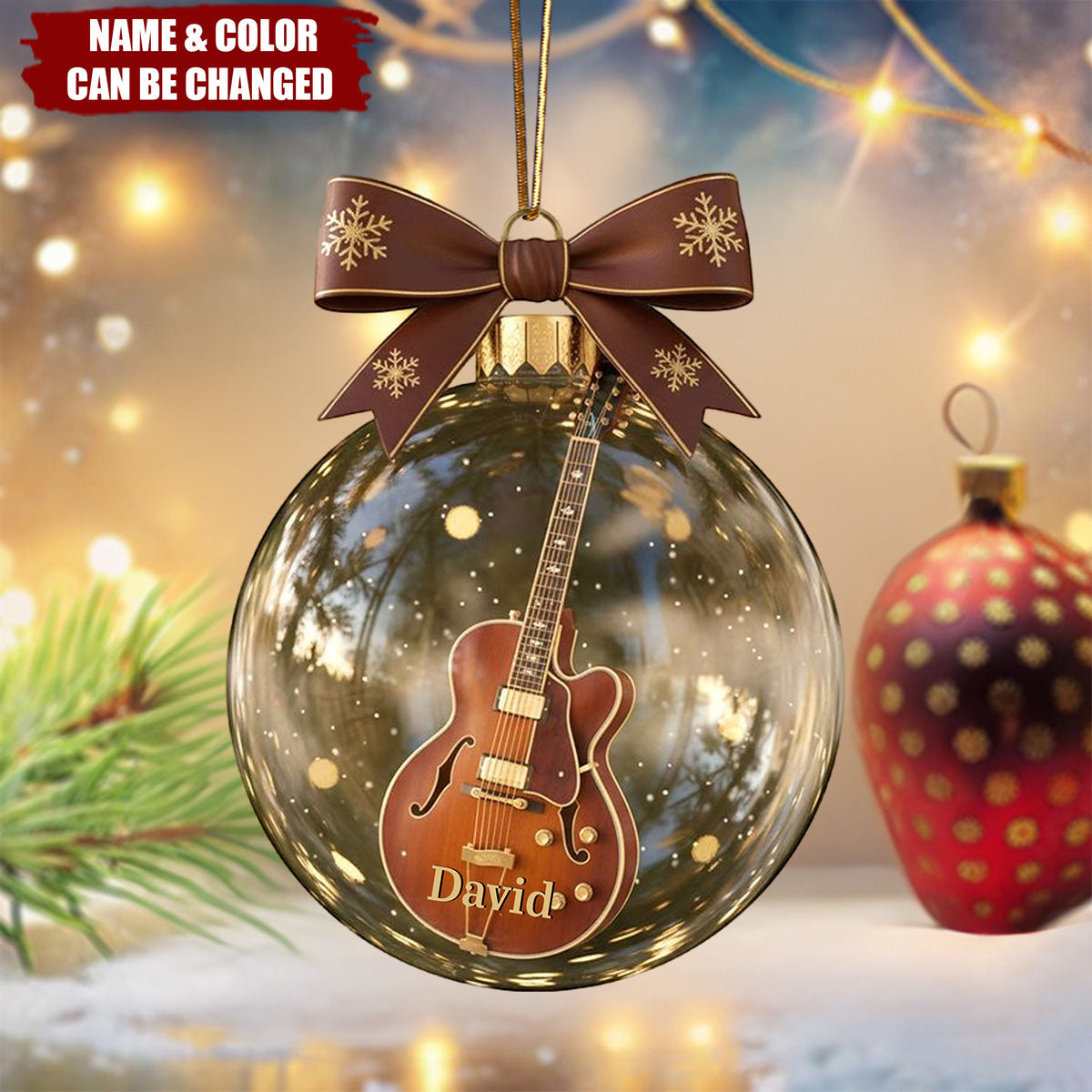 Personalized "Guitar Dreams" Christmas Ornament With Name & Color | Musical Instrument Decoration – Best Gift For Guitarist Music Teacher
