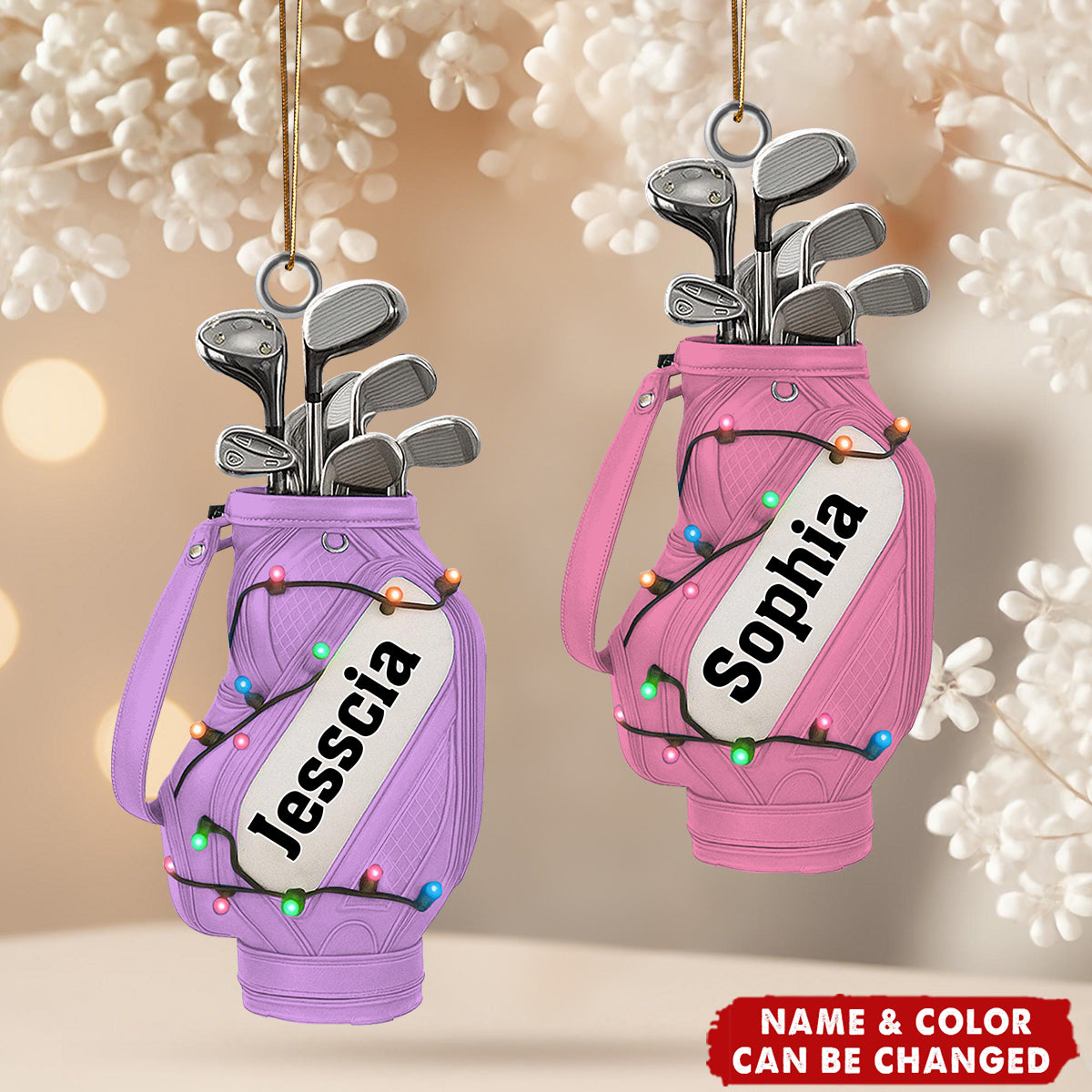 Personalized Golf Bag Ornament With Name Color & Christmas Lights Unique Christmas Gift For Golfer Golf Coach And Lover