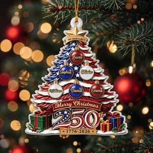Personalized America's 250th Family Christmas Tree Acrylic Ornament - Christmas Gift For Family