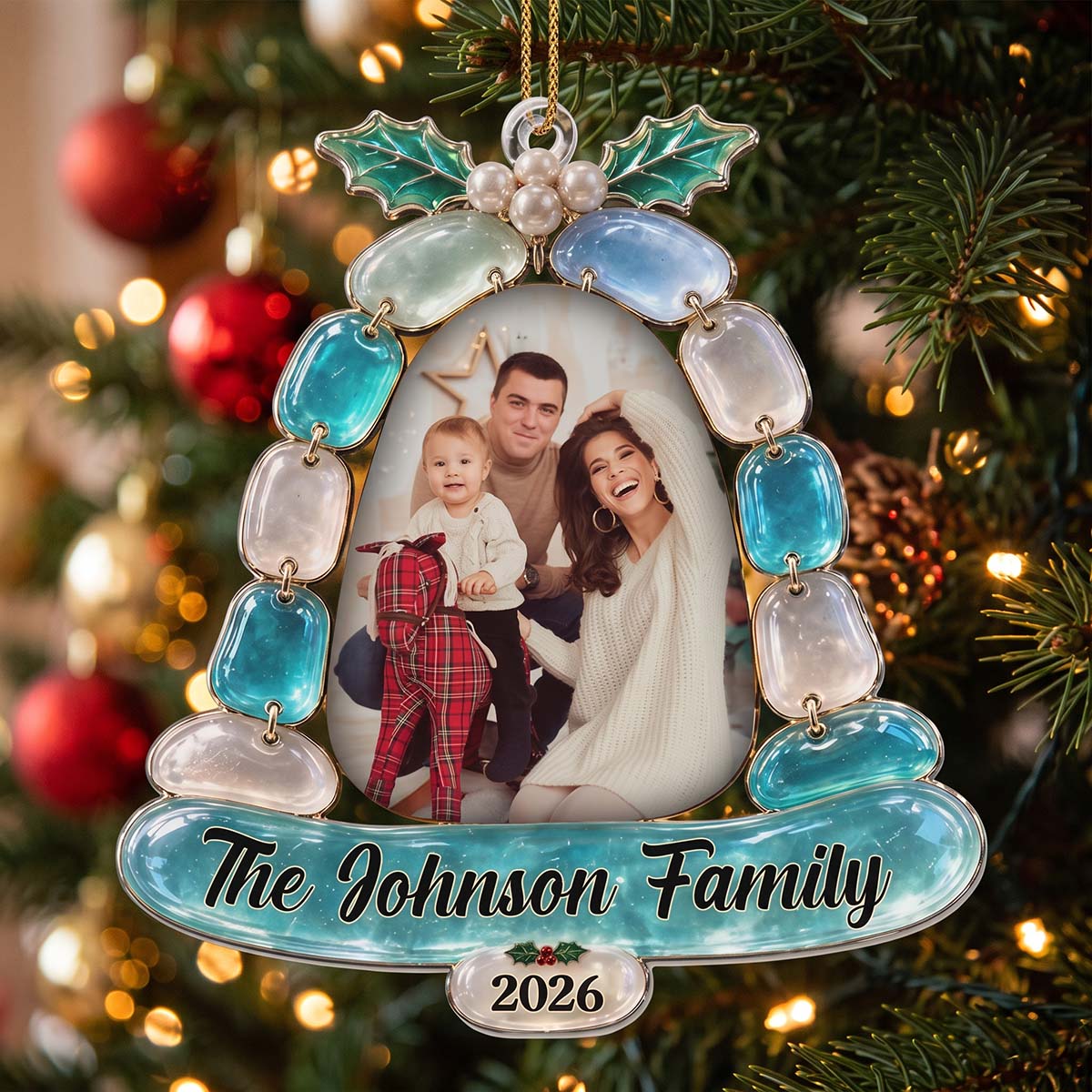 Personalized "The Family Bell" Sea Glass Style Acrylic Ornament | Christmas Family Keepsake Gift