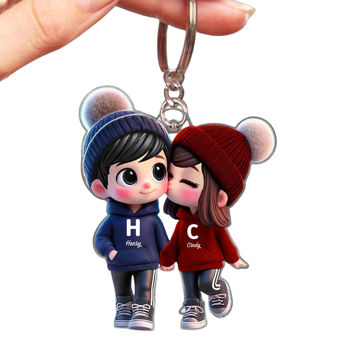 Custom Couple Keychain - Cute Cartoon Pair Walking Personalized Acrylic Charm with Names, Engraved Keepsake for Anniversary Wedding Dating