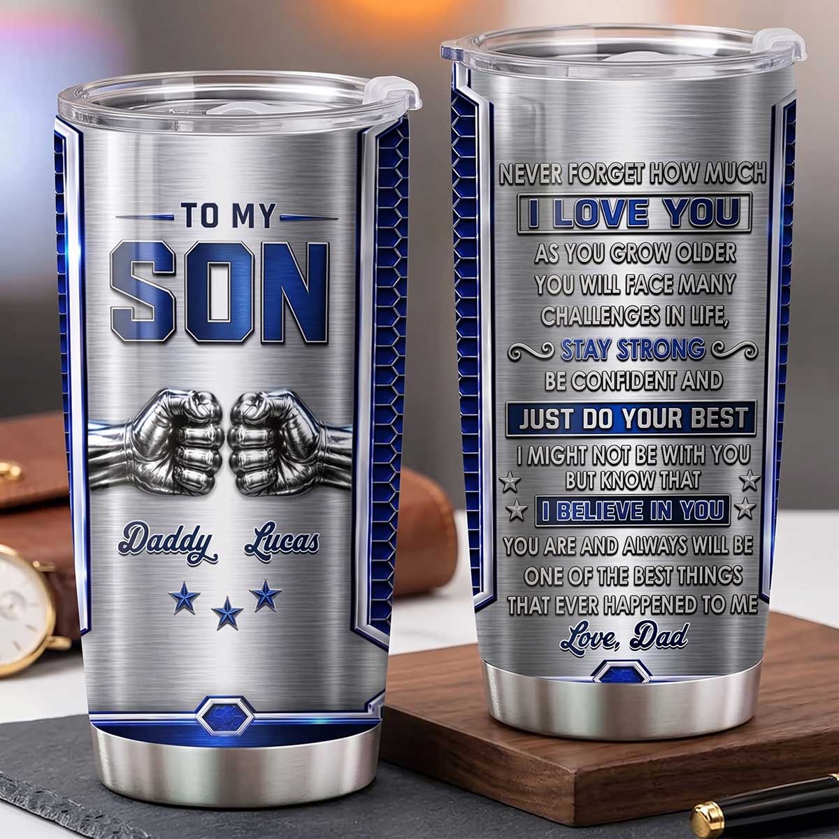 Personalized To My Son Stainless Steel Tumbler | Boxing Gloves Design | Unique Gift From Dad Mom