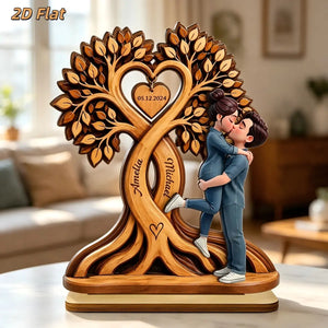 Custom Name & Date Wooden Plaque Heart Tree - Wedding Anniversary Gift for Couples
