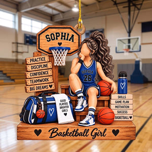 Personalized Basketball Girl Wooden Christmas Ornament - Custom Display Gift for Daughter Basketball Lover Girl