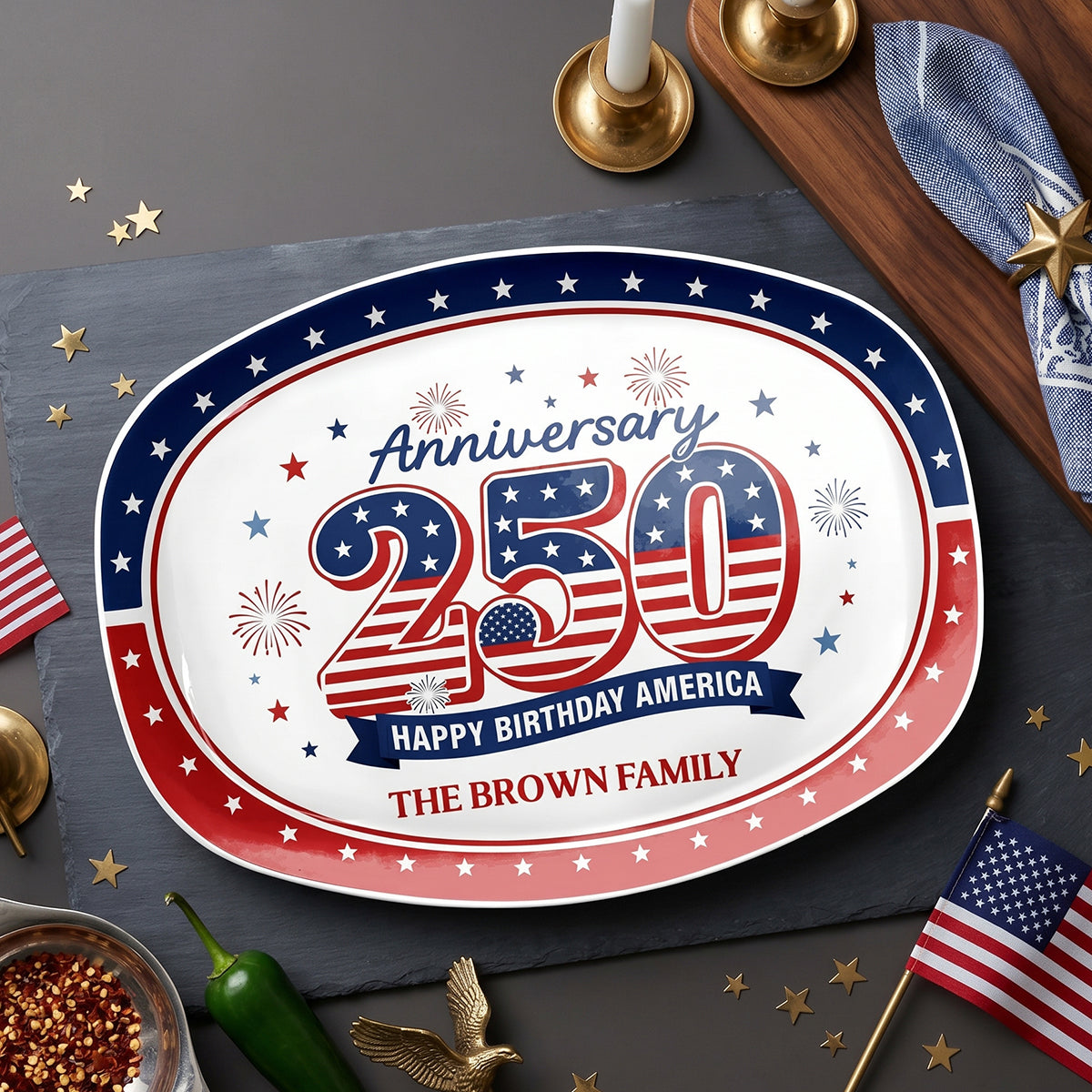 Personalized USA 250th Anniversary Serving Plate | 1776-2026 Patriotic Decorative Gift For Family