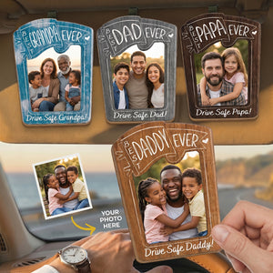 Personalized Photo Car Visor Clip - Father's Day Birthday Gifts For Dad, Grandpa - Smooth Roads & Drive Safe