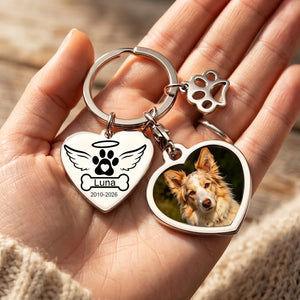 Personalized Pet Memorial Keychain - "Forever In My Heart" With Your Pet's Photo For Pet Parents