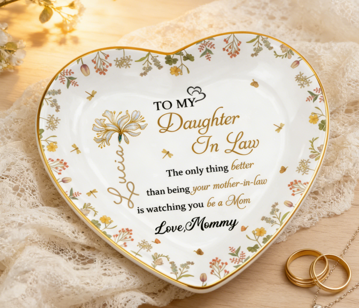 Personalized To My Daughter-In-Law Heart Jewelry Dish With Name | Mother's Day Gift For Moms