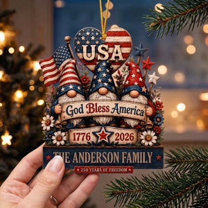 Personalized Patriotic Gnomes Wooden Ornament | Best Christmas Family Gift